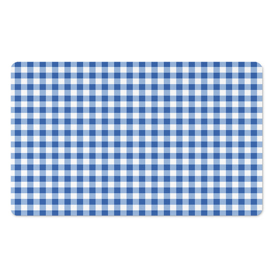 Sapphire Blue Check Pattern Print Polyester Doormat