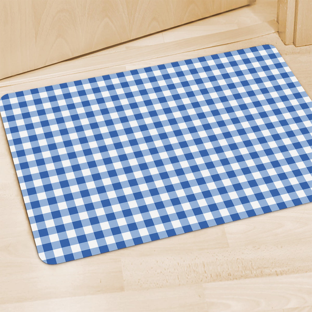 Sapphire Blue Check Pattern Print Polyester Doormat