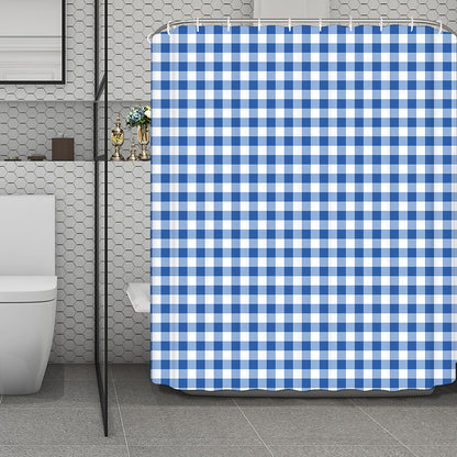 Sapphire Blue Check Pattern Print Polyester Shower Curtain