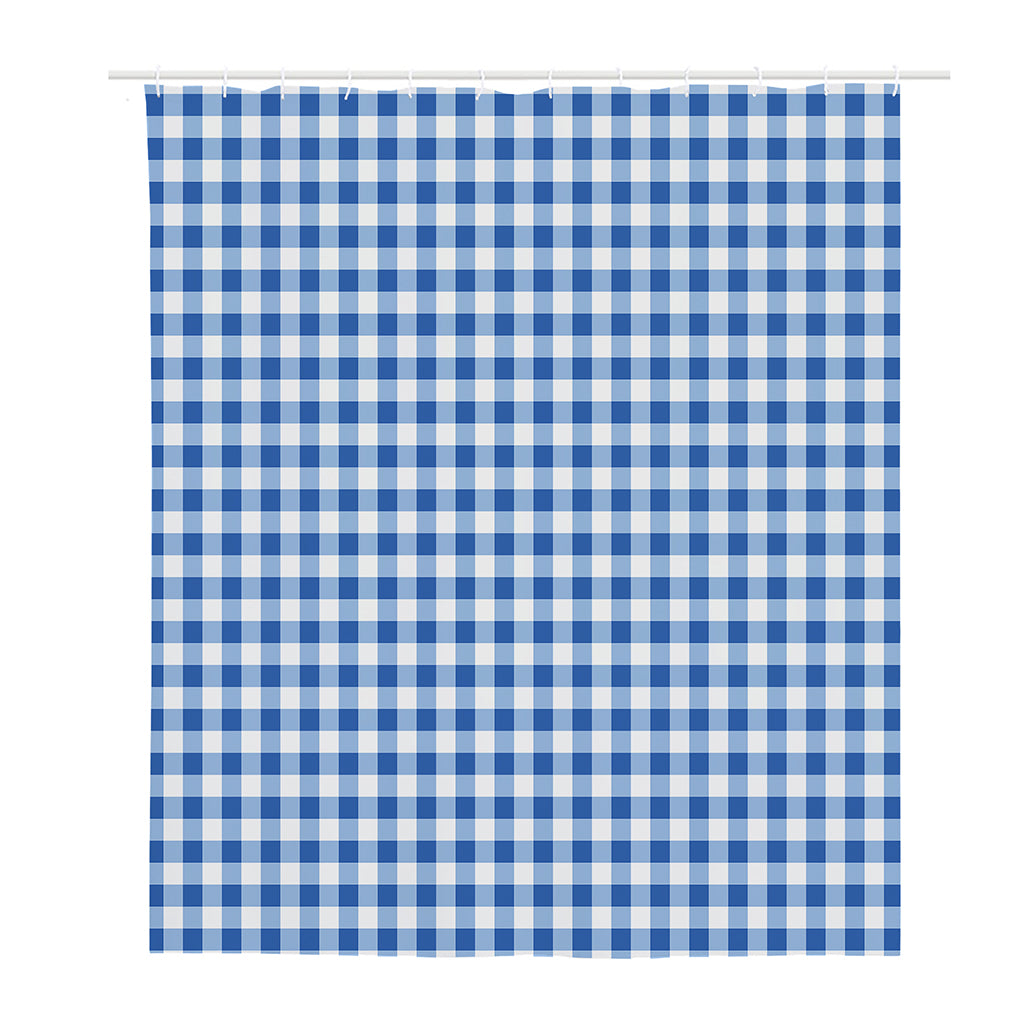Sapphire Blue Check Pattern Print Polyester Shower Curtain
