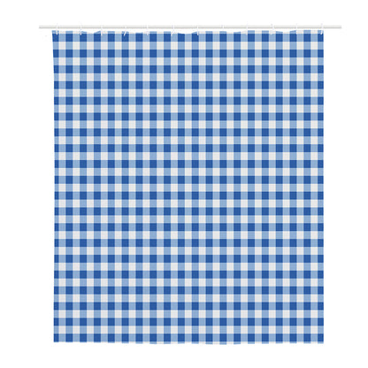 Sapphire Blue Check Pattern Print Polyester Shower Curtain