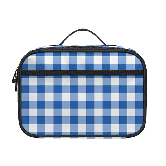 Sapphire Blue Check Pattern Print Portable Lunch Bag