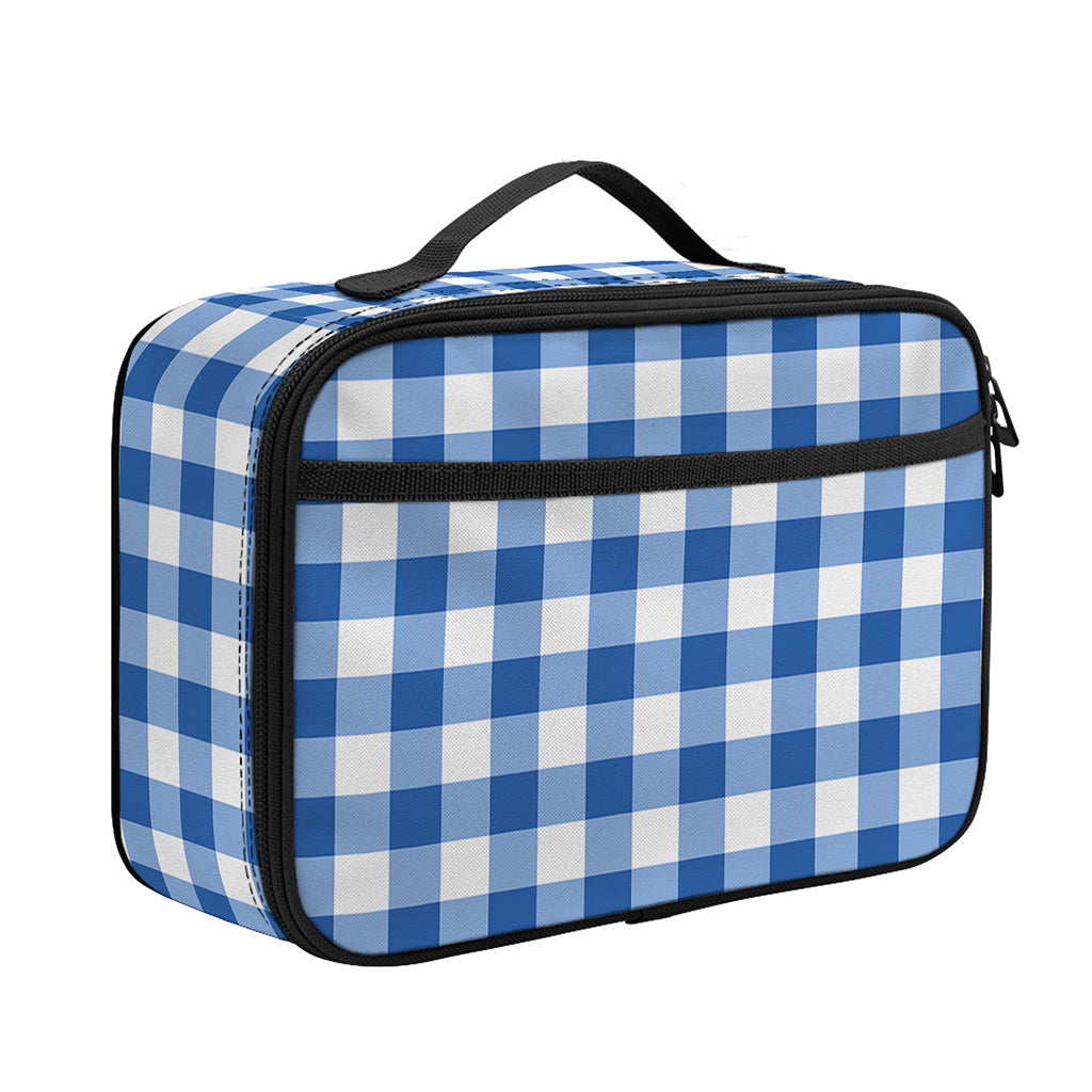 Sapphire Blue Check Pattern Print Portable Lunch Bag