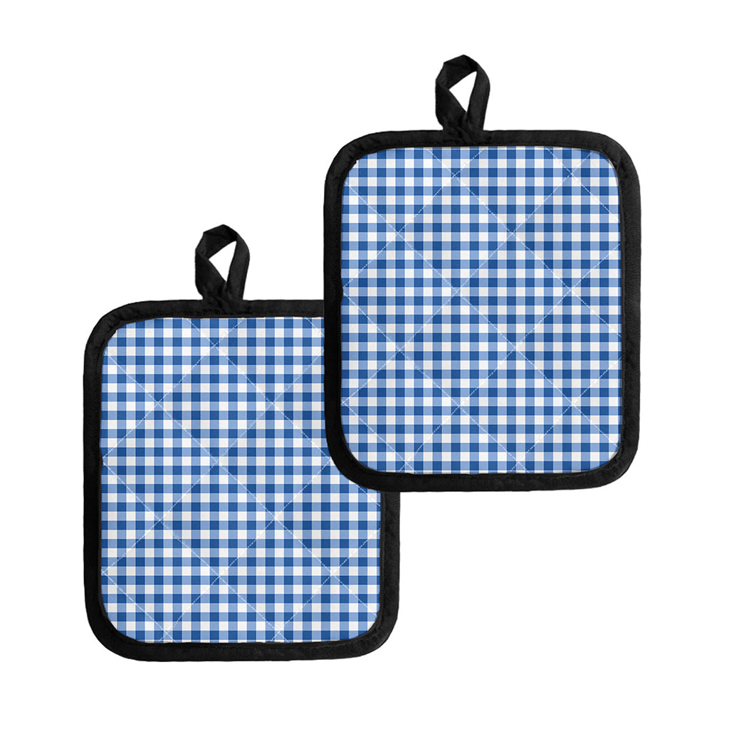 Sapphire Blue Check Pattern Print Pot Holders