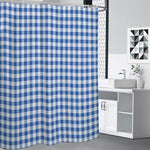 Sapphire Blue Check Pattern Print Premium Shower Curtain