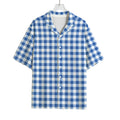 Sapphire Blue Check Pattern Print Rayon Hawaiian Shirt