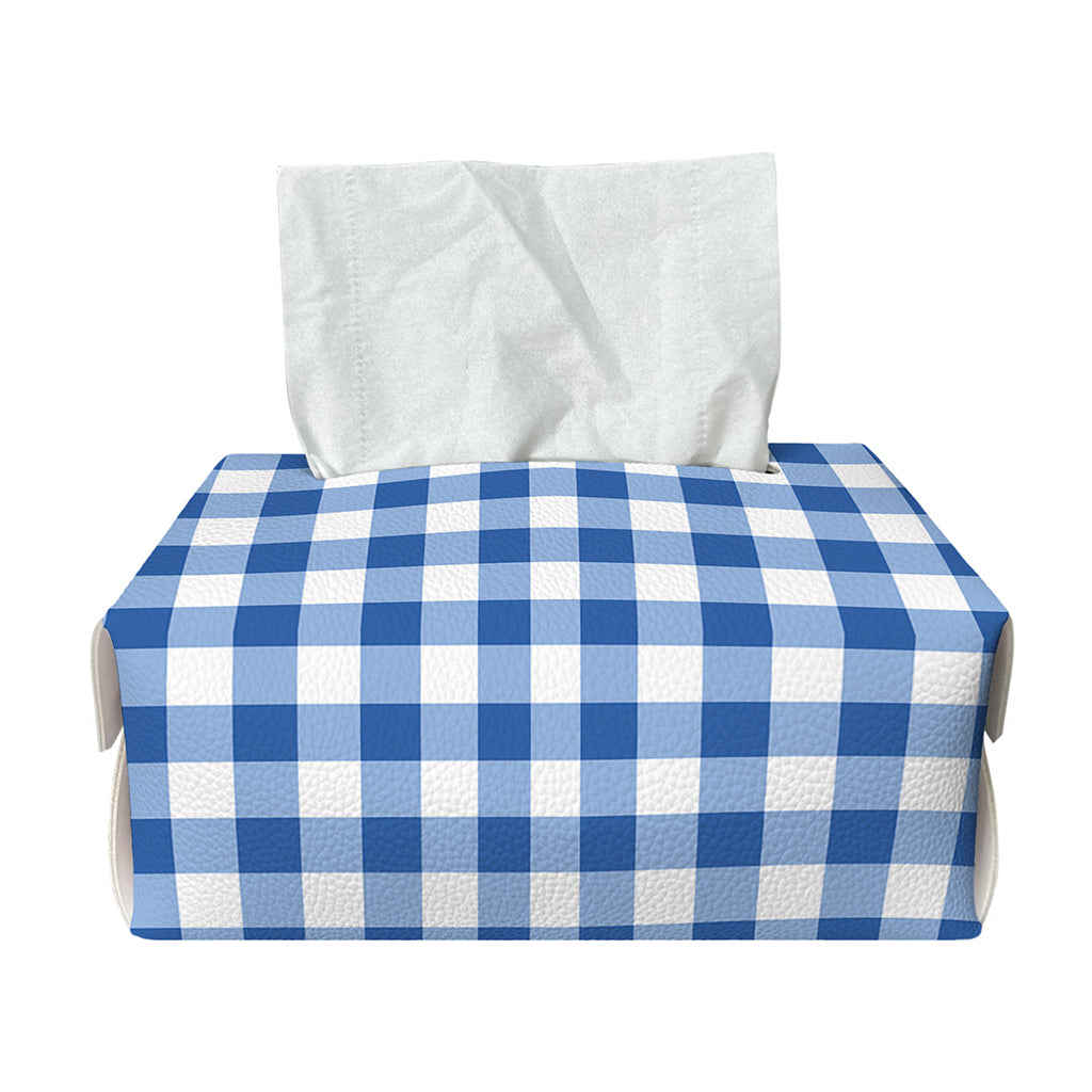 Sapphire Blue Check Pattern Print Rectangle Tissue Box Cover