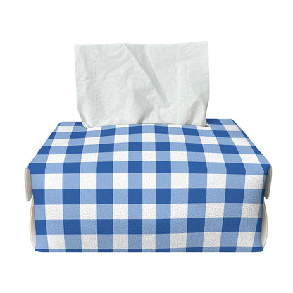 Sapphire Blue Check Pattern Print Rectangle Tissue Box Cover