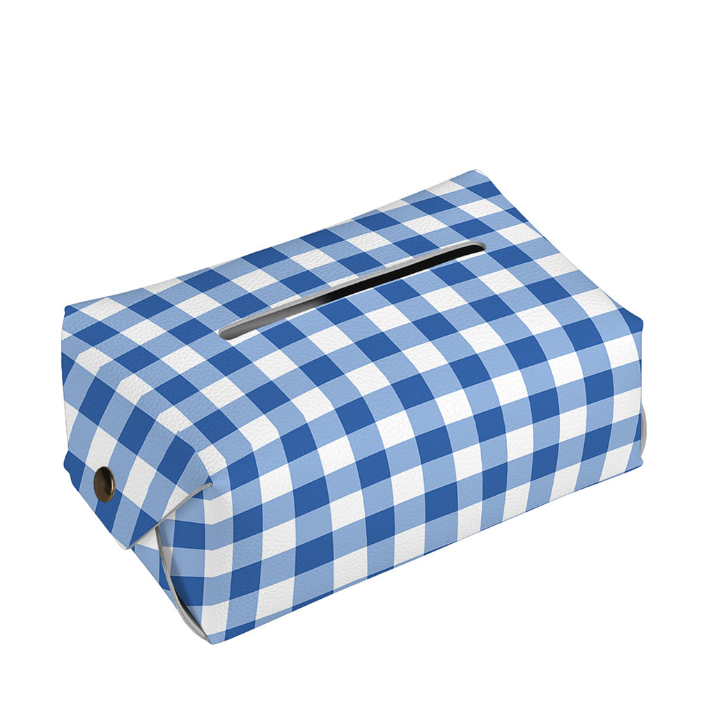Sapphire Blue Check Pattern Print Rectangle Tissue Box Cover