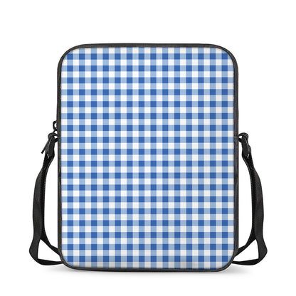 Sapphire Blue Check Pattern Print Rectangular Crossbody Bag