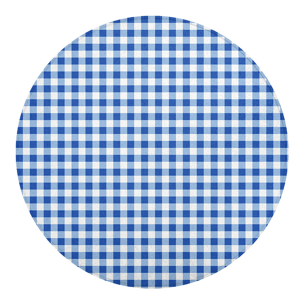 Sapphire Blue Check Pattern Print Round Blanket
