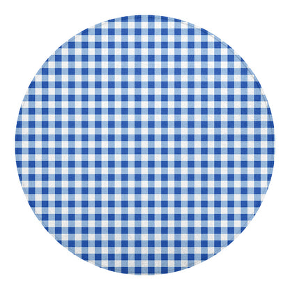 Sapphire Blue Check Pattern Print Round Blanket