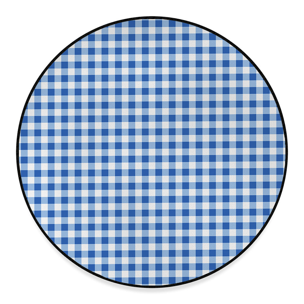 Sapphire Blue Check Pattern Print Round Floor Mat