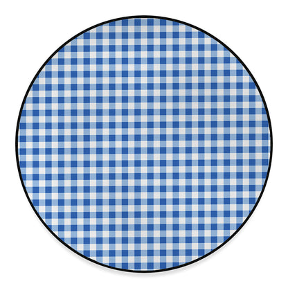 Sapphire Blue Check Pattern Print Round Floor Mat