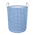 Sapphire Blue Check Pattern Print Round Laundry Basket
