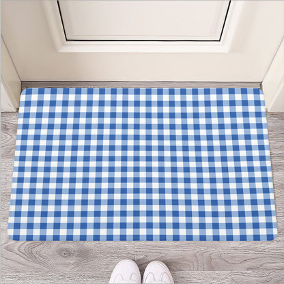 Sapphire Blue Check Pattern Print Rubber Doormat