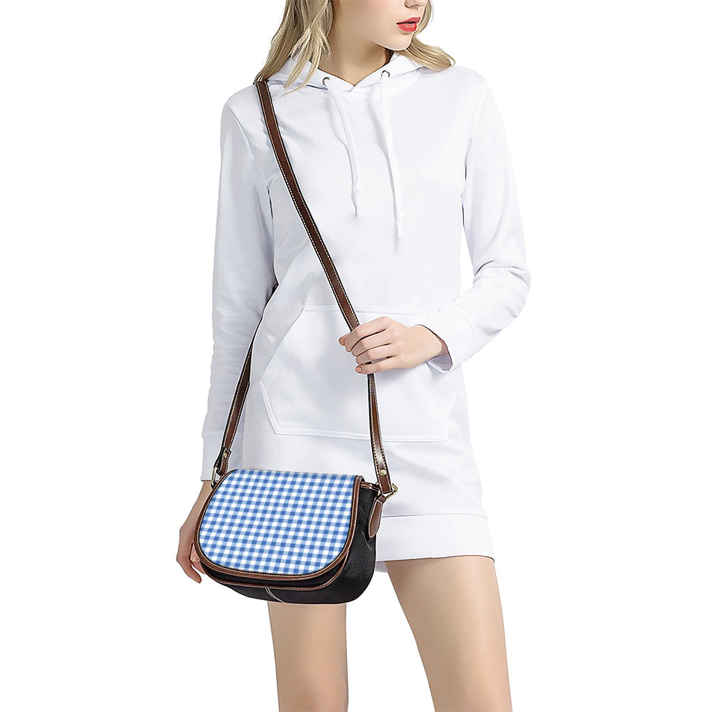 Sapphire Blue Check Pattern Print Saddle Bag