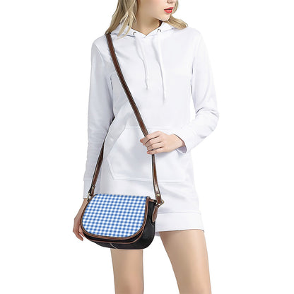 Sapphire Blue Check Pattern Print Saddle Bag