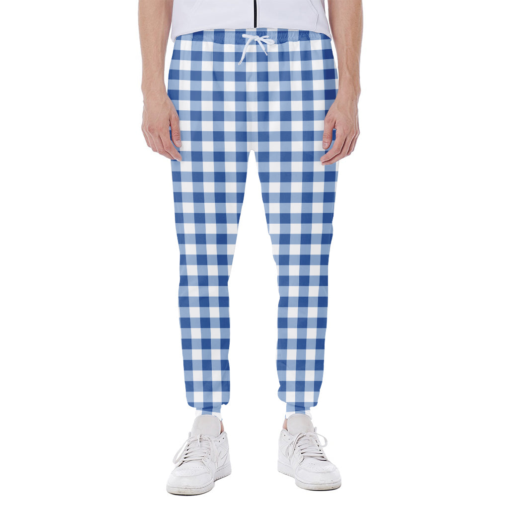 Sapphire Blue Check Pattern Print Scuba Joggers