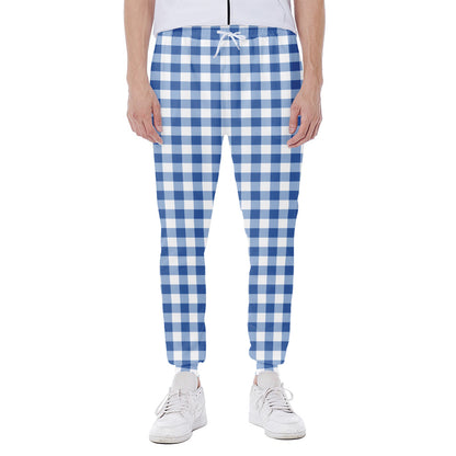 Sapphire Blue Check Pattern Print Scuba Joggers