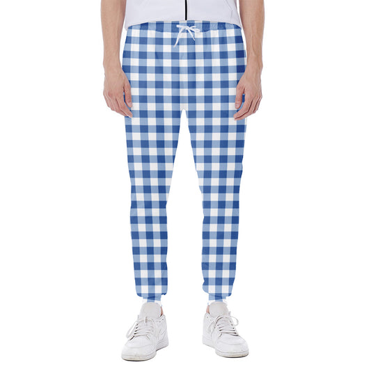 Sapphire Blue Check Pattern Print Scuba Joggers