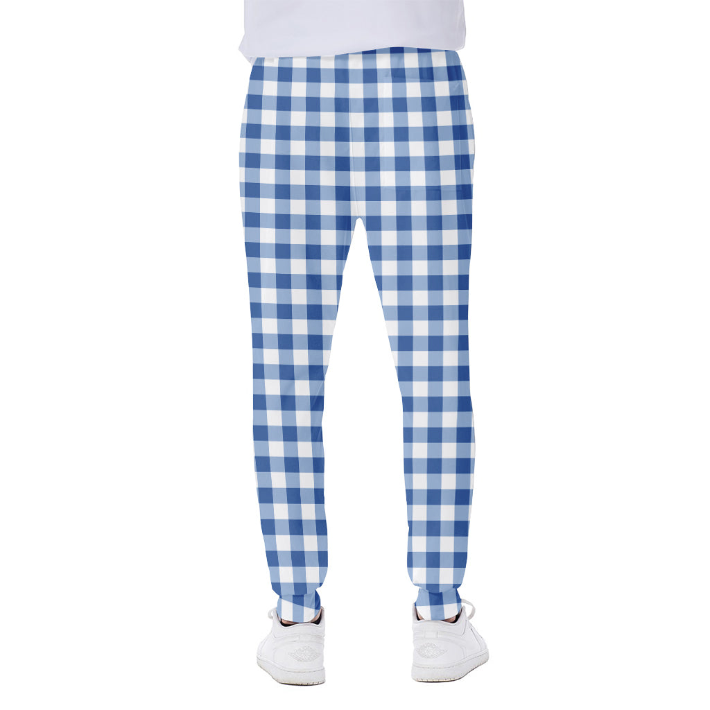 Sapphire Blue Check Pattern Print Scuba Joggers