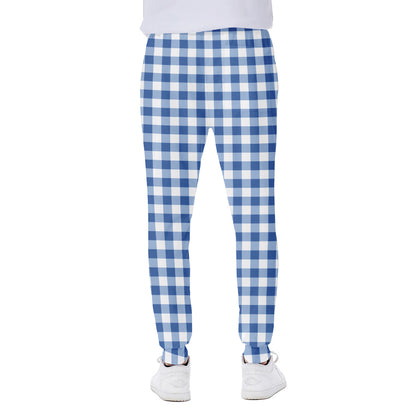 Sapphire Blue Check Pattern Print Scuba Joggers
