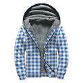 Sapphire Blue Check Pattern Print Sherpa Lined Zip Up Hoodie