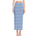 Sapphire Blue Check Pattern Print Side Slit Maxi Skirt