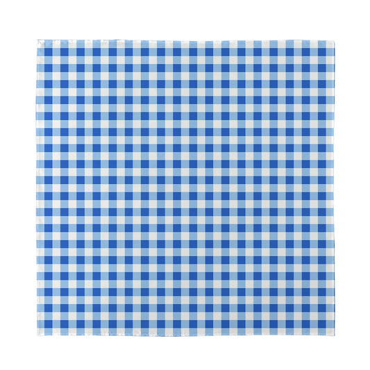 Sapphire Blue Check Pattern Print Silk Bandana