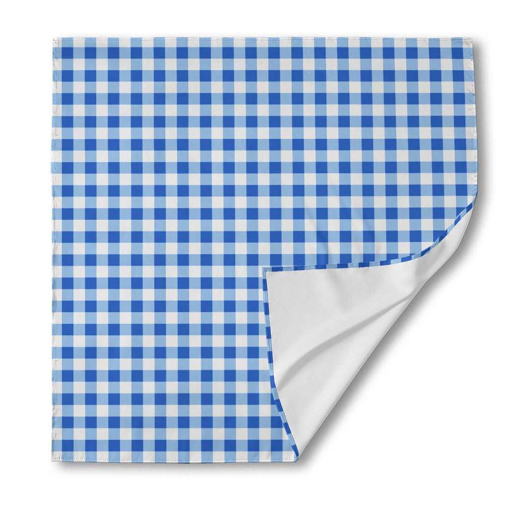 Sapphire Blue Check Pattern Print Silk Bandana