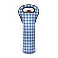 Sapphire Blue Check Pattern Print Single Neoprene Wine Tote