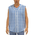 Sapphire Blue Check Pattern Print Sleeveless Baseball Jersey