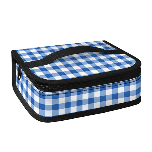 Sapphire Blue Check Pattern Print Small Lunch Bag