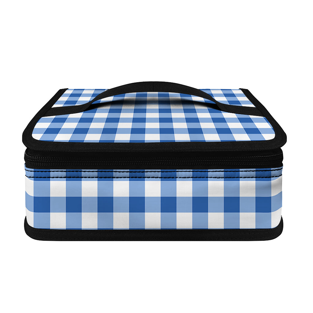 Sapphire Blue Check Pattern Print Small Lunch Bag