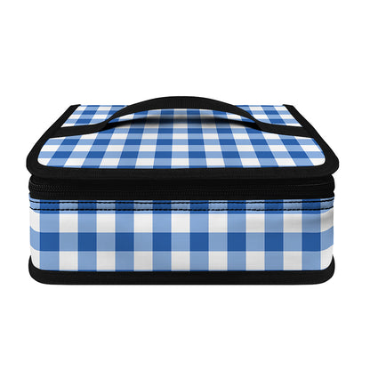 Sapphire Blue Check Pattern Print Small Lunch Bag