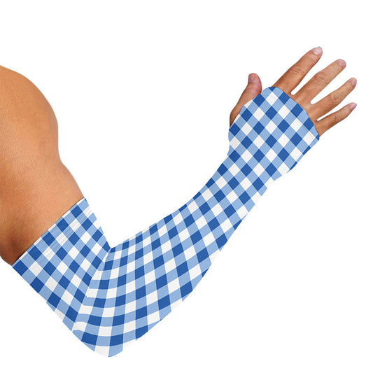 Sapphire Blue Check Pattern Print Sun Protection Arm Sleeves
