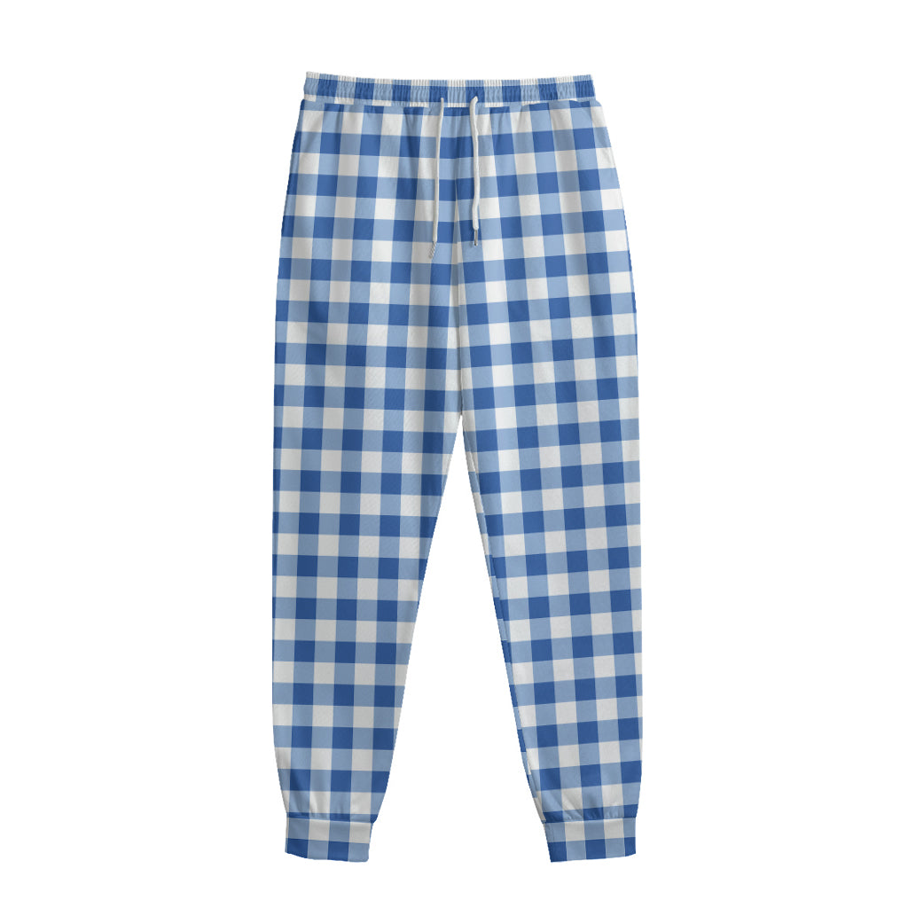 Sapphire Blue Check Pattern Print Sweatpants