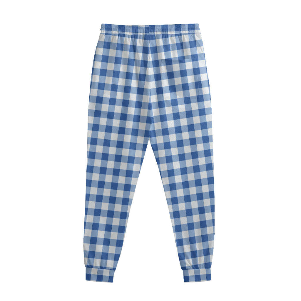 Sapphire Blue Check Pattern Print Sweatpants