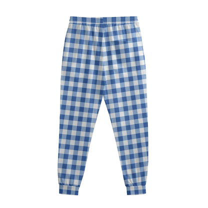 Sapphire Blue Check Pattern Print Sweatpants