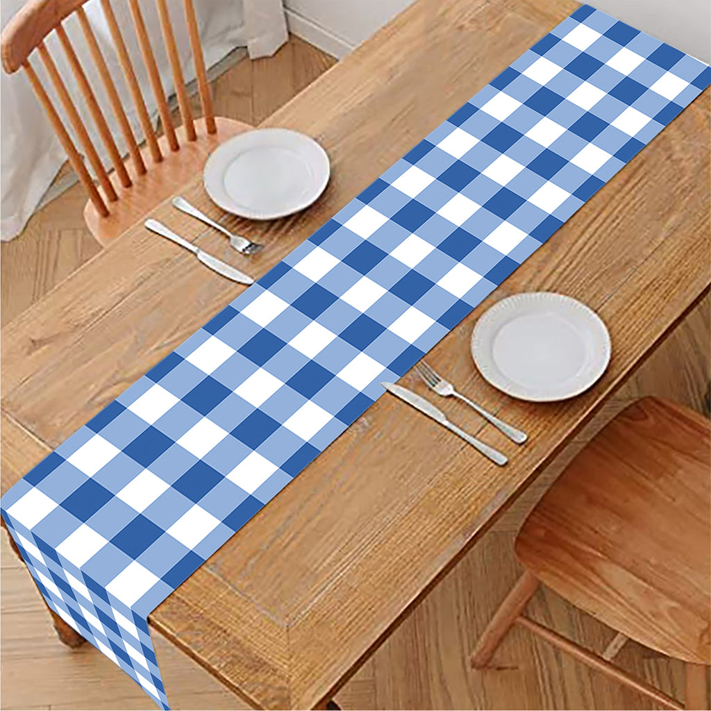 Sapphire Blue Check Pattern Print Table Runner