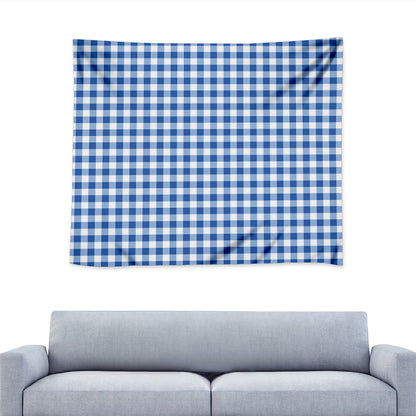 Sapphire Blue Check Pattern Print Tapestry