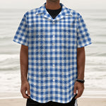 Sapphire Blue Check Pattern Print Textured Short Sleeve Shirt