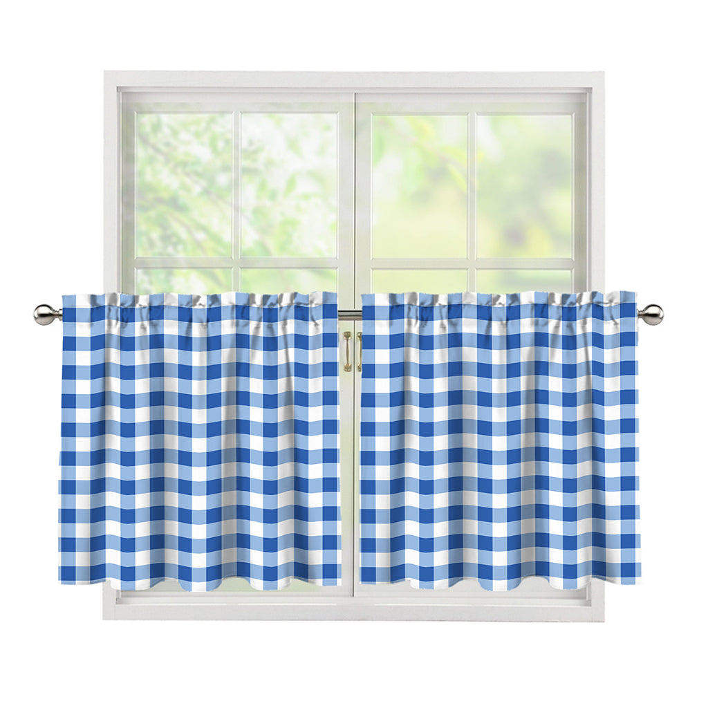 Sapphire Blue Check Pattern Print Tier Curtains