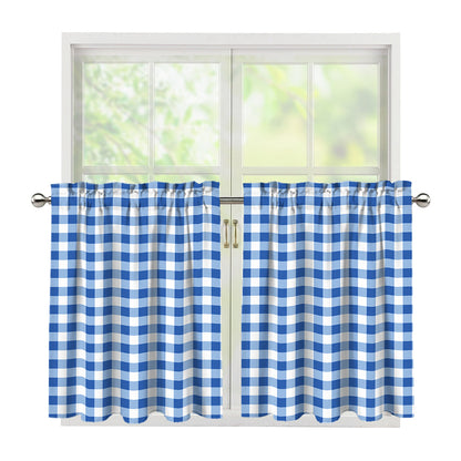 Sapphire Blue Check Pattern Print Tier Curtains