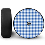Sapphire Blue Check Pattern Print Tire Cover With Camera Hole