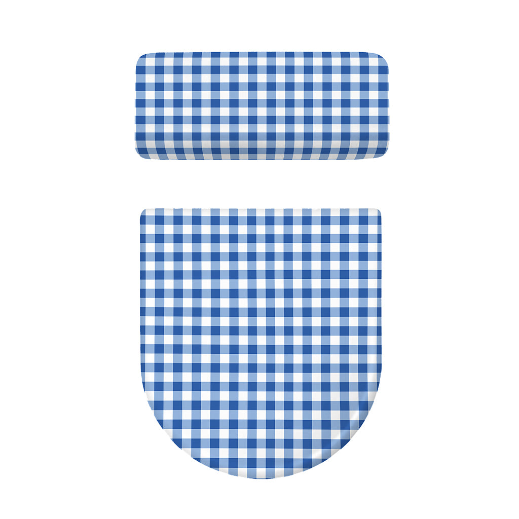 Sapphire Blue Check Pattern Print Toilet Lid And Tank Cover Set
