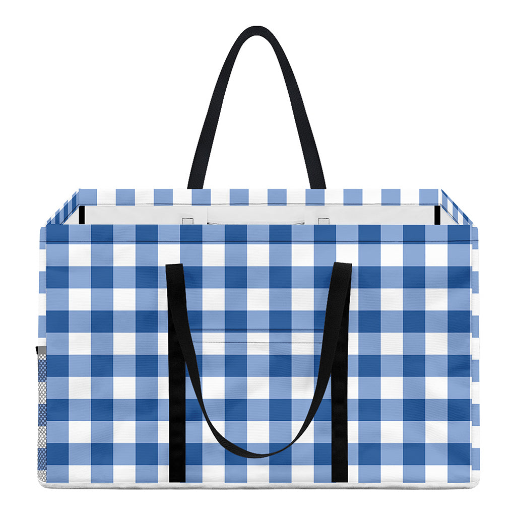 Sapphire Blue Check Pattern Print Utility Tote Bag