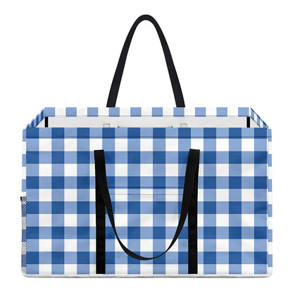 Sapphire Blue Check Pattern Print Utility Tote Bag