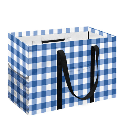 Sapphire Blue Check Pattern Print Utility Tote Bag